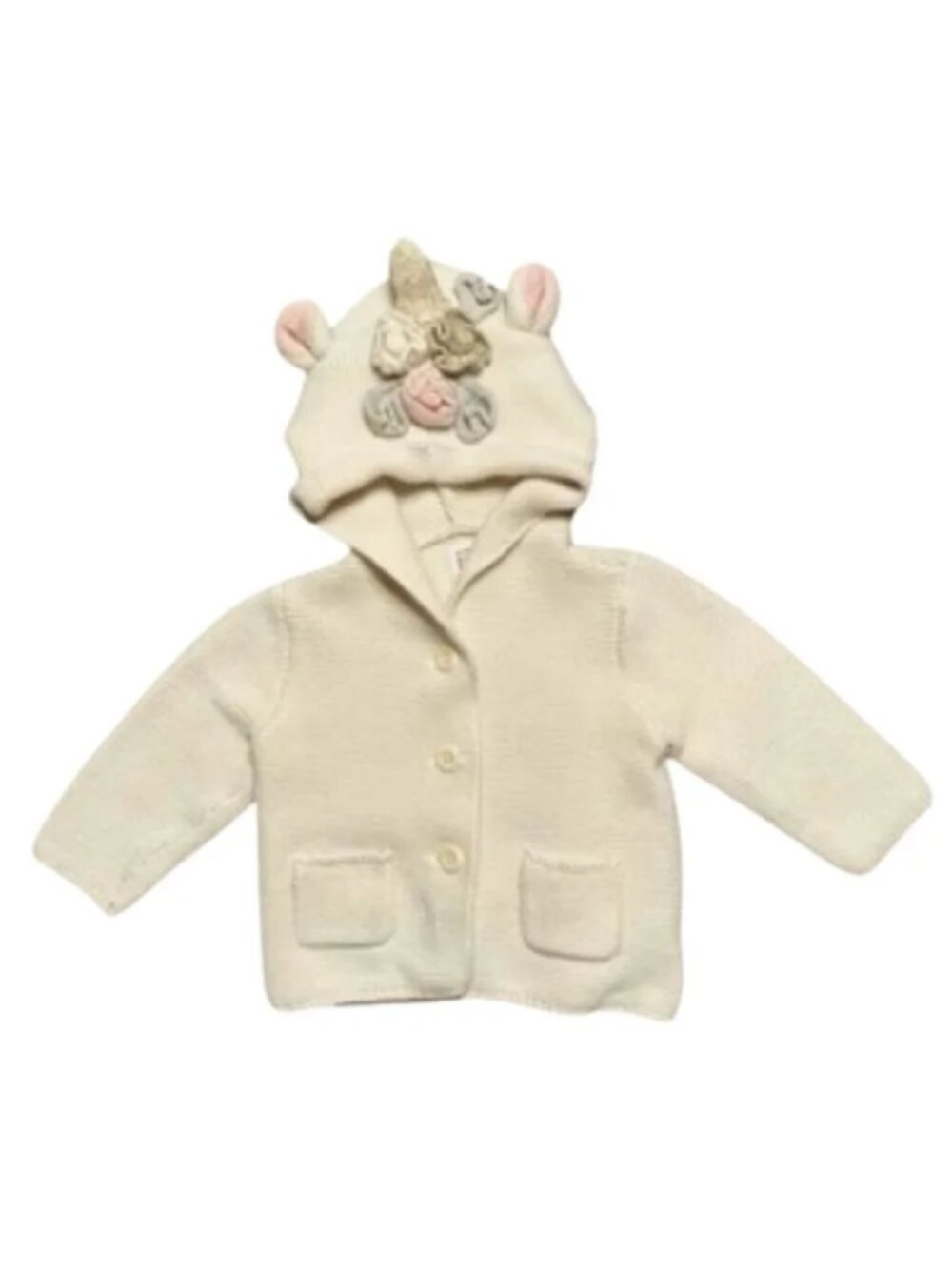 Gap Baby Girl Ivory Unicorn Hooded Cardigan Sweater 18-24 Months